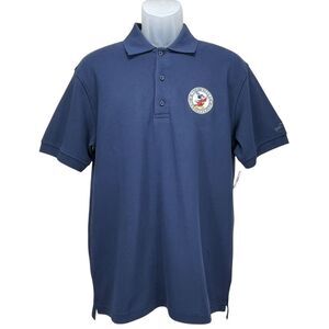 Disney Park Eddie Bauer Men's Medium Blue 100% Cotton Pique Polo Shirt WDI Patch